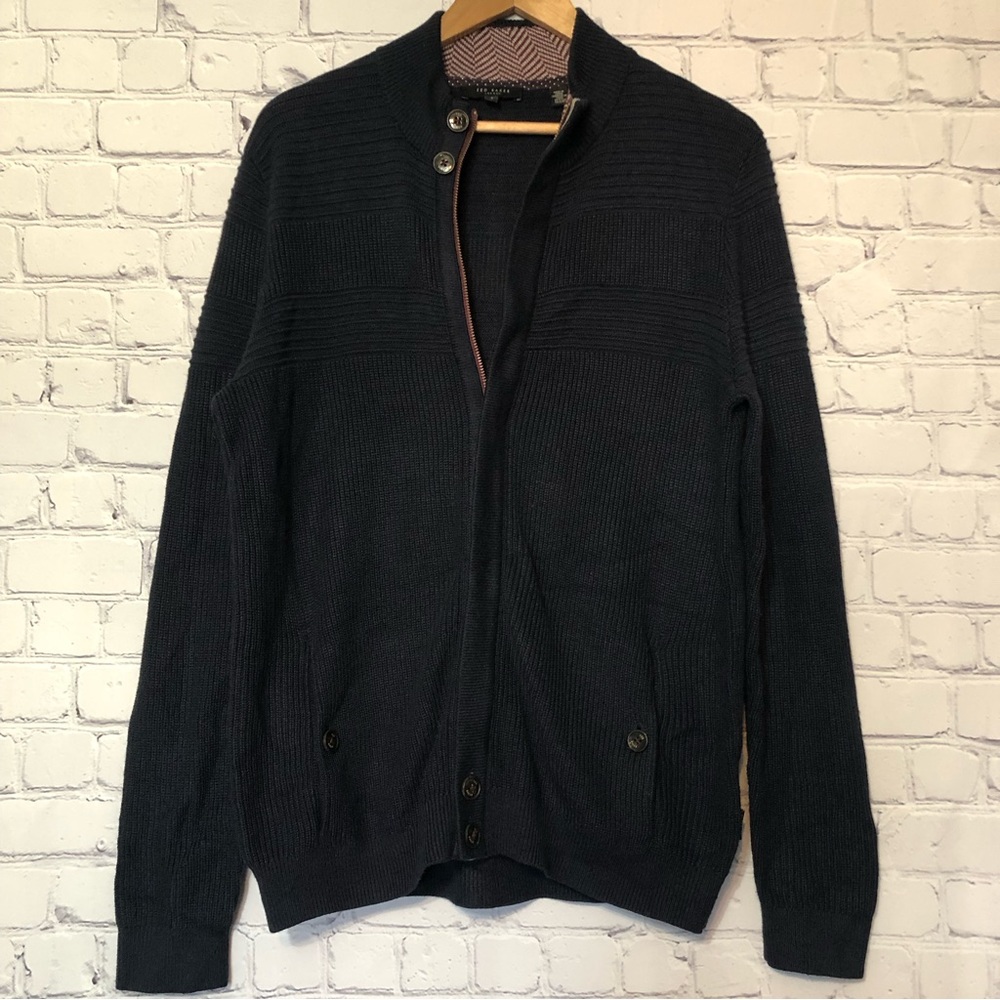 Ted Baker Dalle Funnel Neck Cardigan Navy Size 5 (XL)